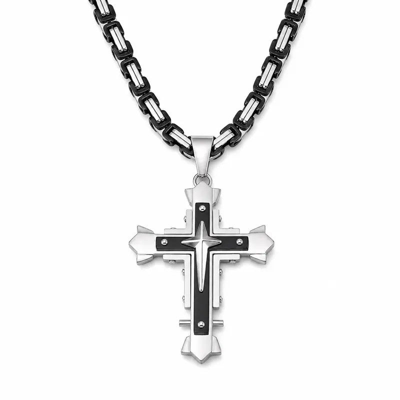 Edgy Black Inlay Cross Necklace