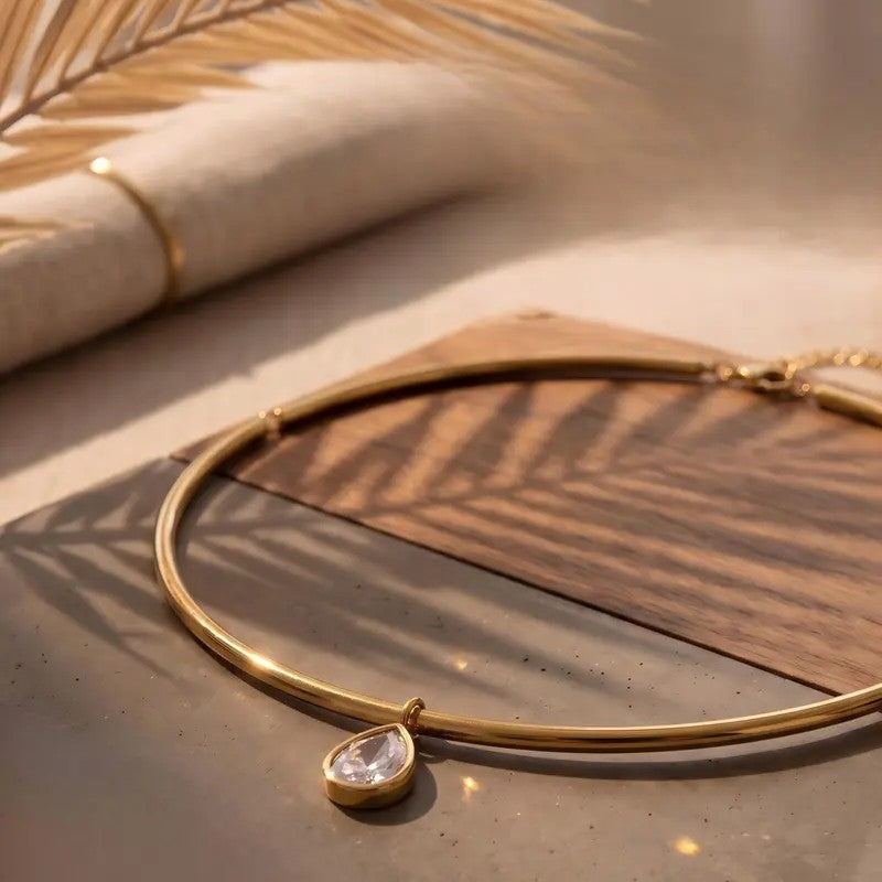 18k Elegant Water Drop Cuff Necklace