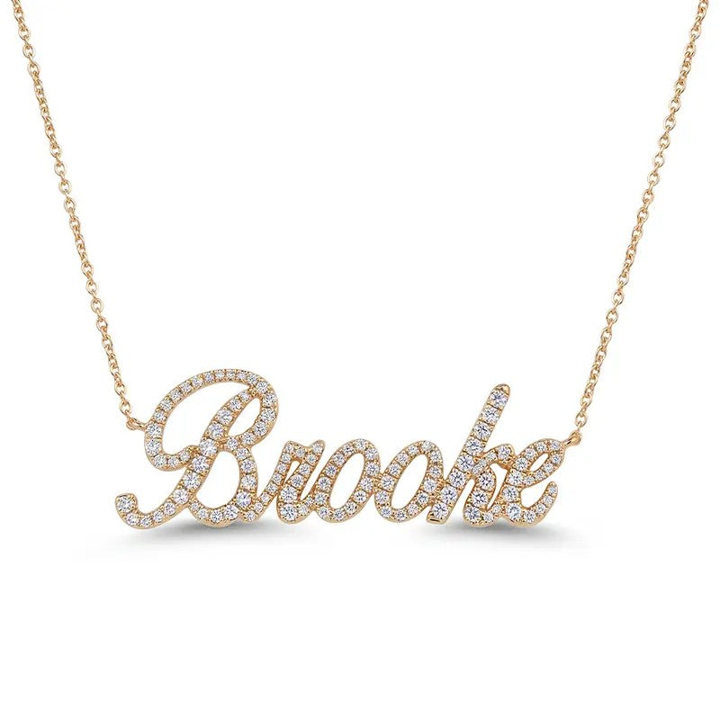 18k Dainty Iced Out Script Name Necklace