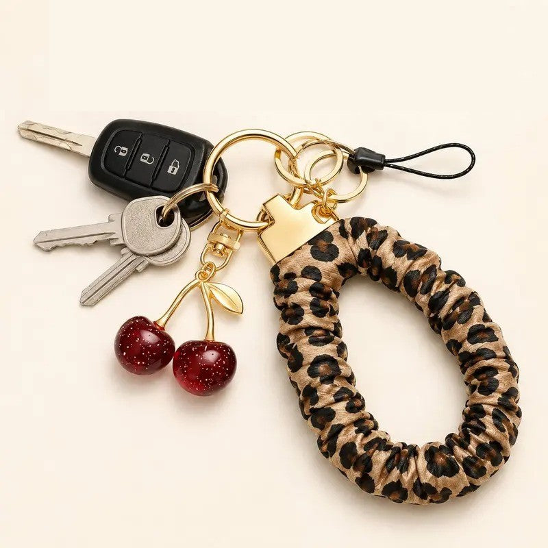 Classy Leopard Print Cherry Keychain
