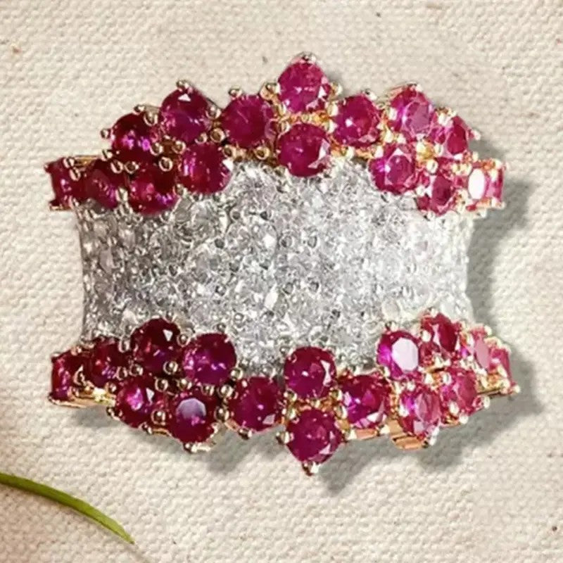 Classy Ruby Cluster Pave Ring