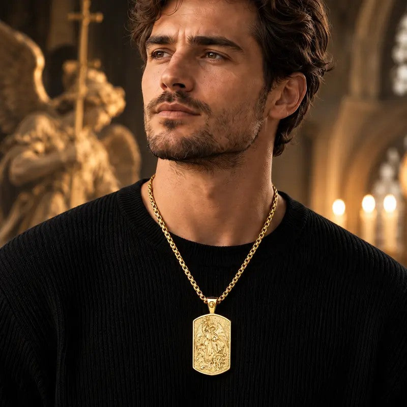 Retro Saint Michael Dog Tag Necklace