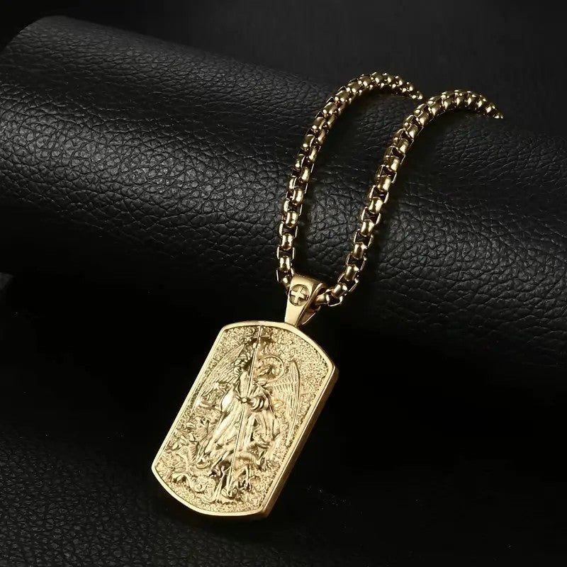 Retro Saint Michael Dog Tag Necklace