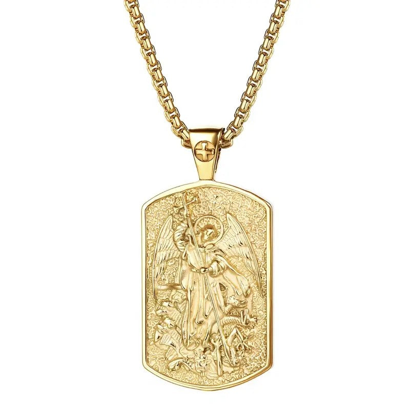 Retro Saint Michael Dog Tag Necklace
