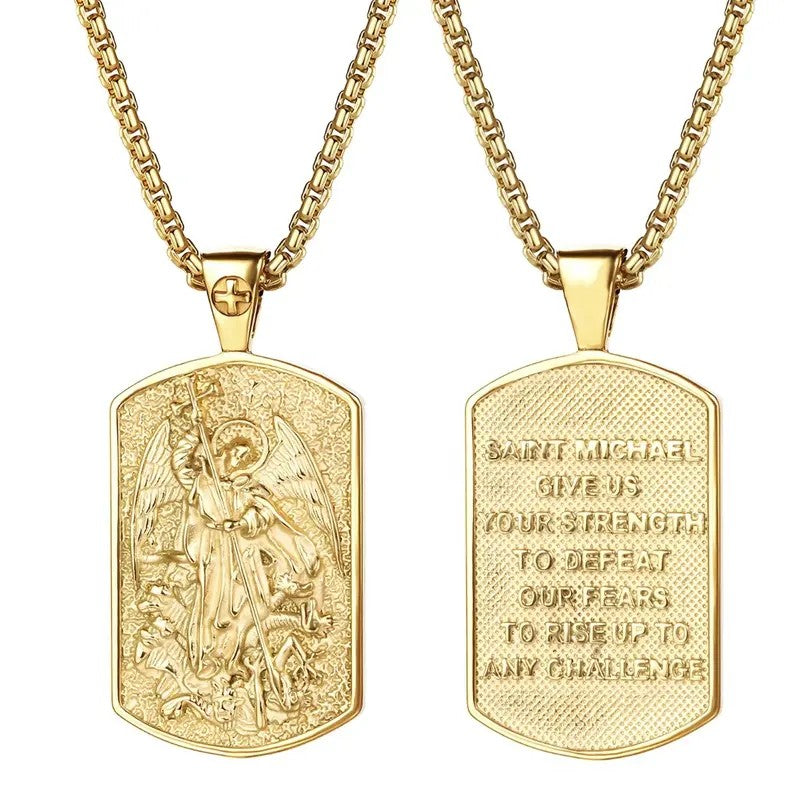 Retro Saint Michael Dog Tag Necklace