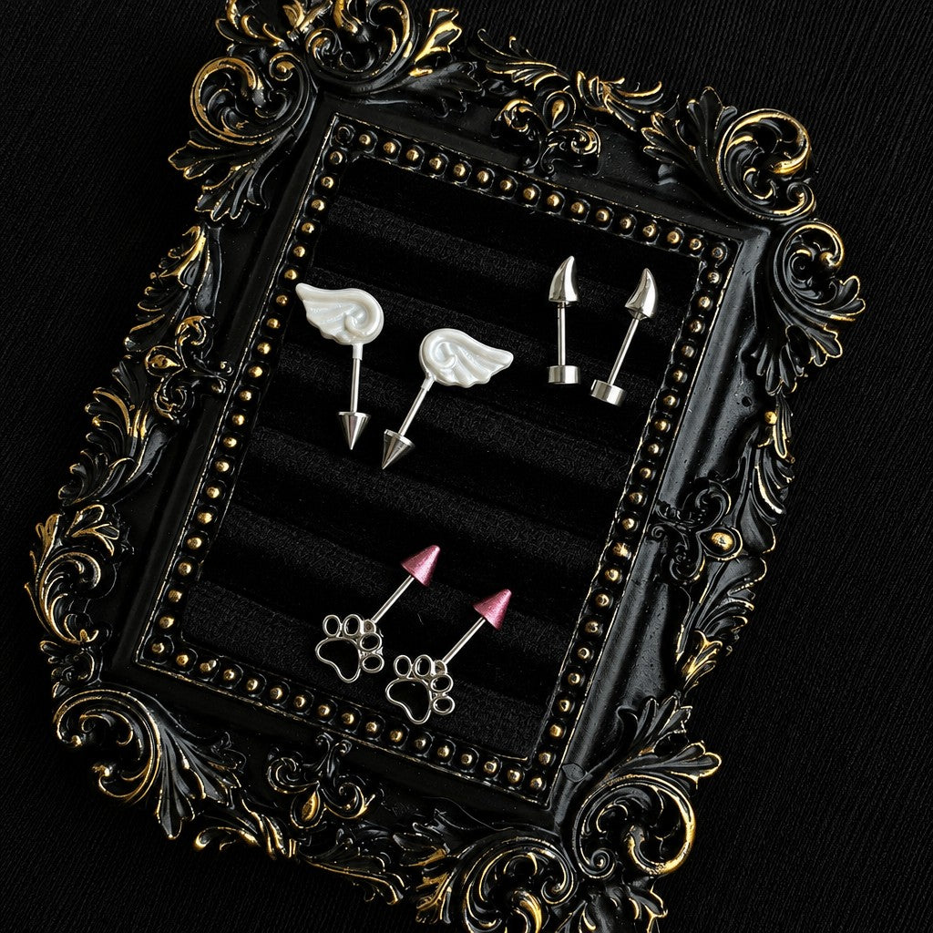 6pc Y2K Angel Wing & Paw Stud Earring Set