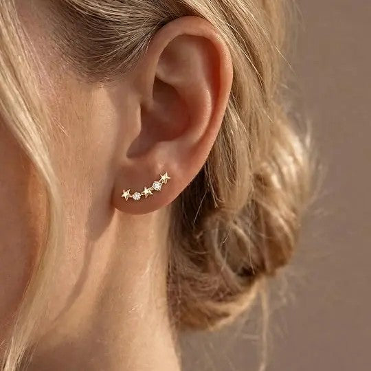 14k Dainty Zircon Row Flat Back Earring