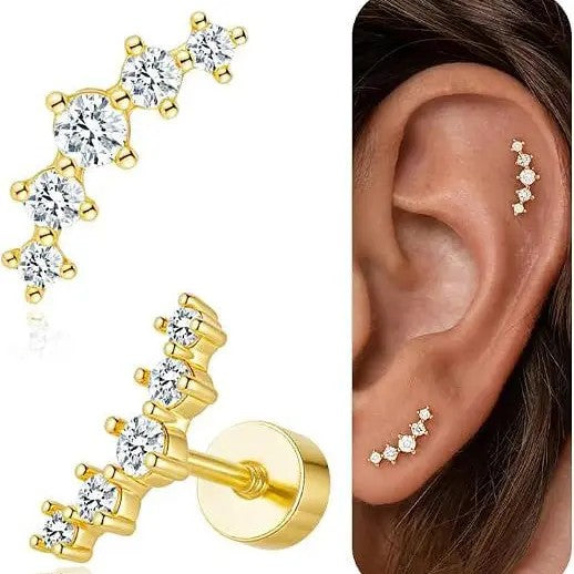14k Dainty Zircon Row Flat Back Earring