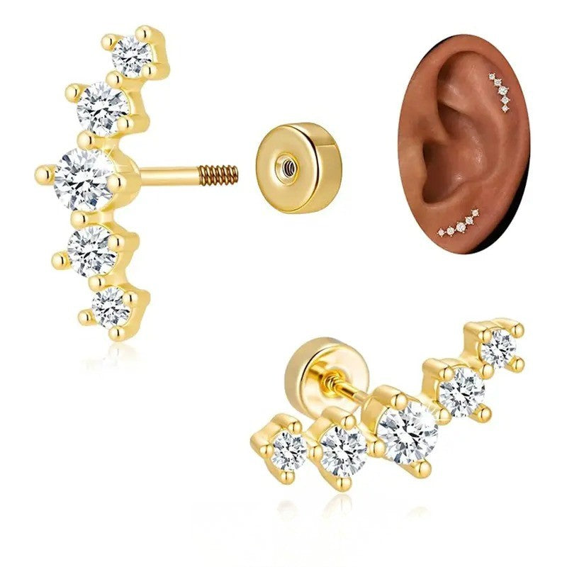 14k Dainty Zircon Row Flat Back Earring