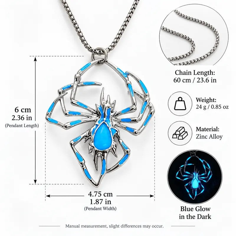 Gothic Blue Glow Spider Necklace