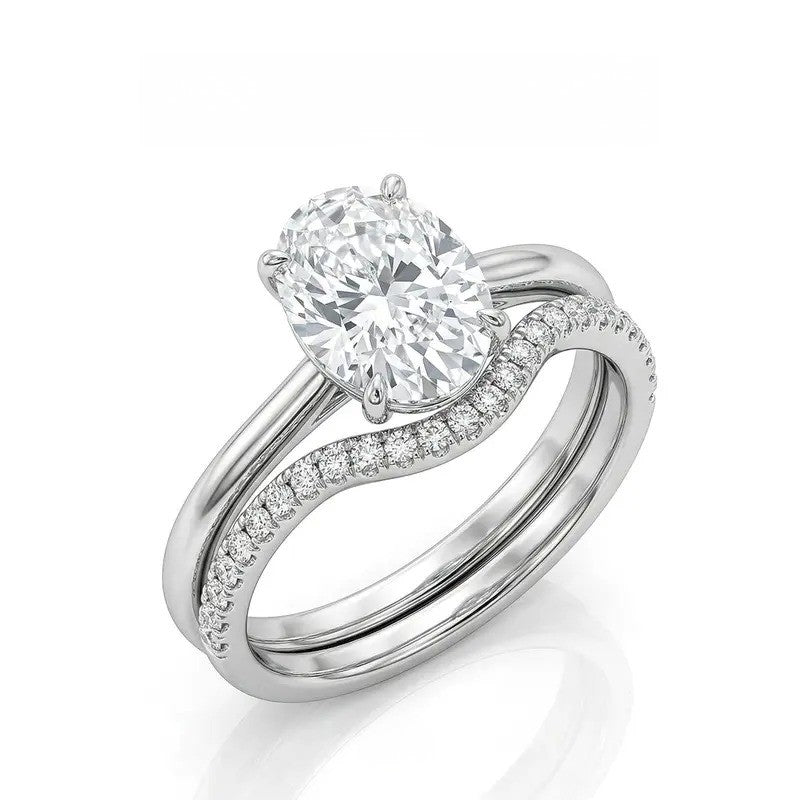 Classy Oval Solitaire Curved Band Ring Set