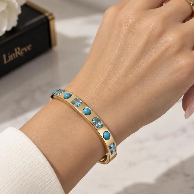 Elegant Turquoise & Blue Zircon Bangle