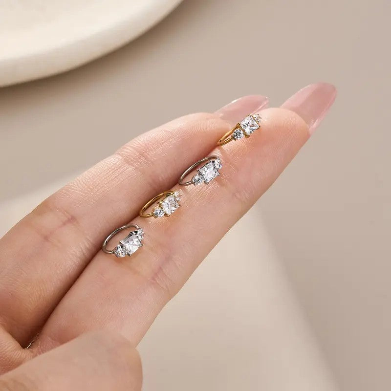 Dainty Princess Cut CZ Hinged Nose Ring
