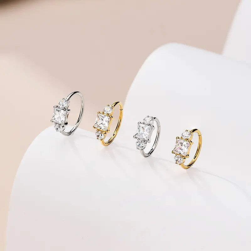 Dainty Princess Cut CZ Hinged Nose Ring