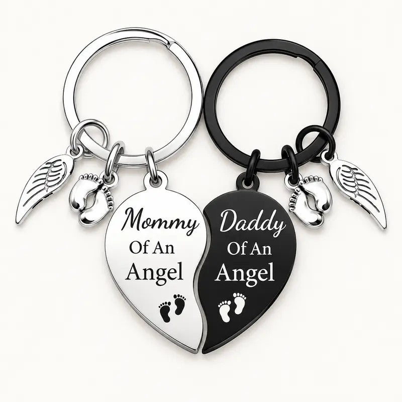 2pc Romantic Angel Wing Heart Keychain Set