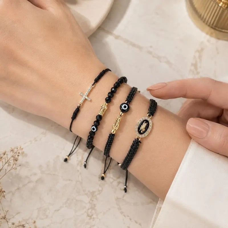 4pc Boho Braided Charm Bracelet Set