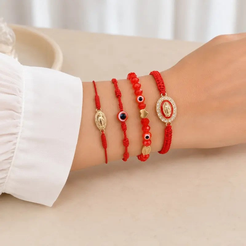 4pc Boho Braided Charm Bracelet Set