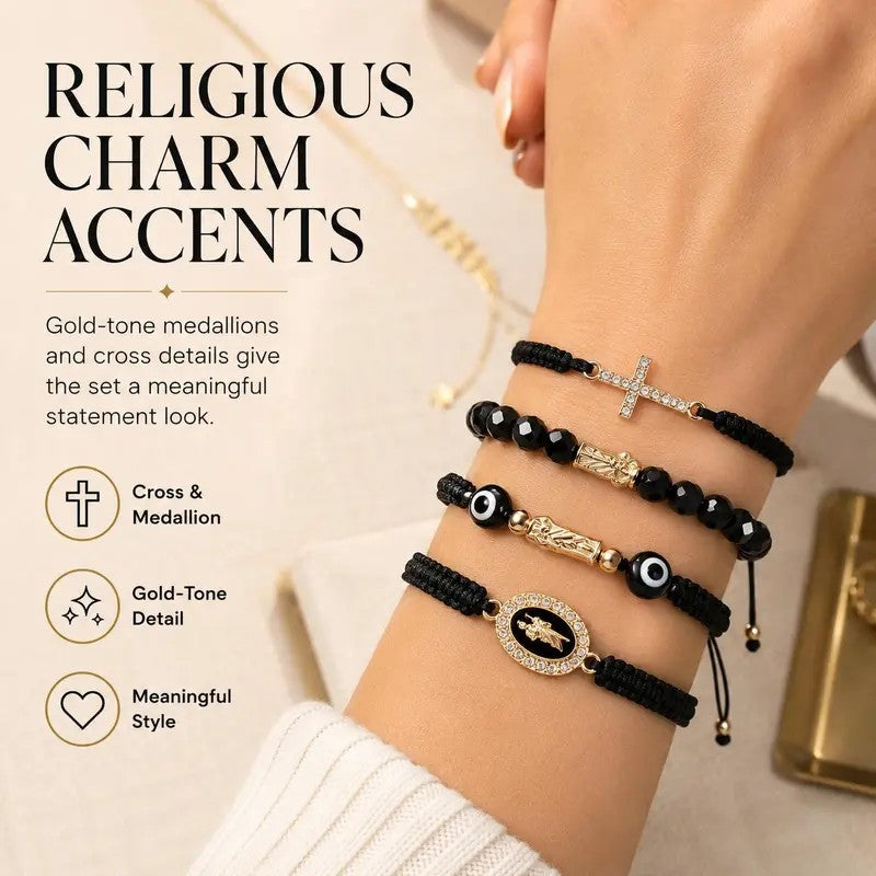 4pc Boho Braided Charm Bracelet Set