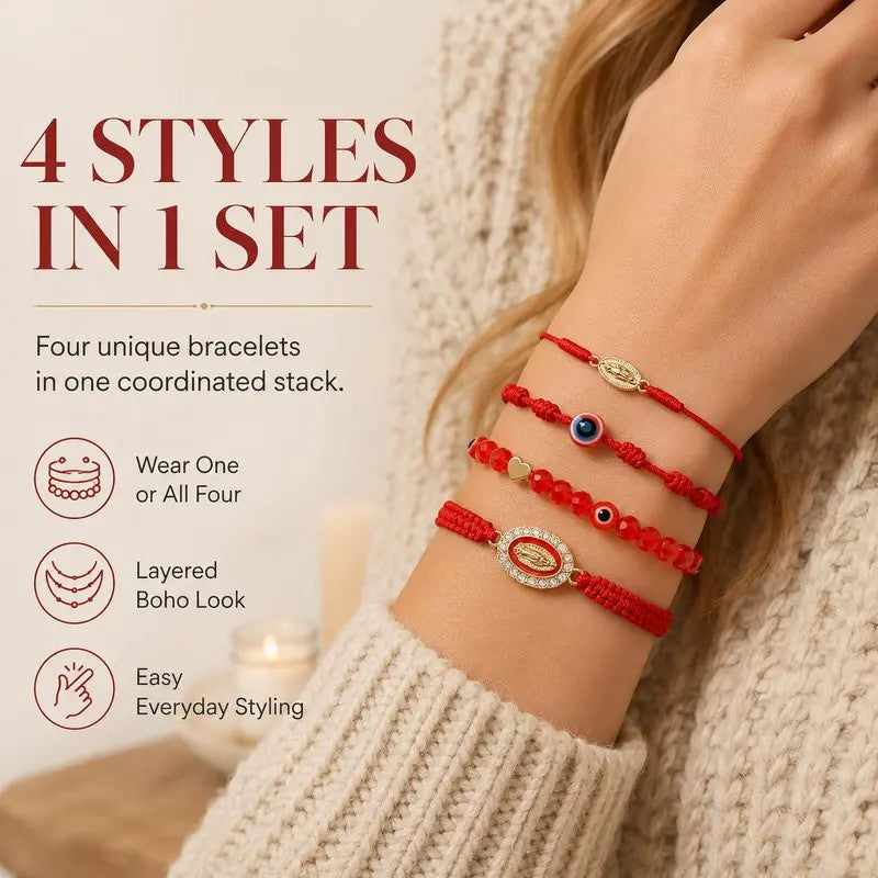 4pc Boho Braided Charm Bracelet Set