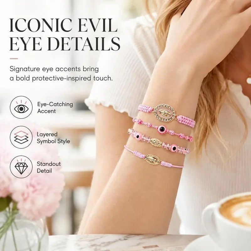 4pc Boho Braided Charm Bracelet Set