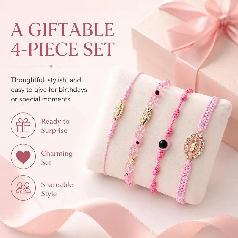 4pc Boho Braided Charm Bracelet Set