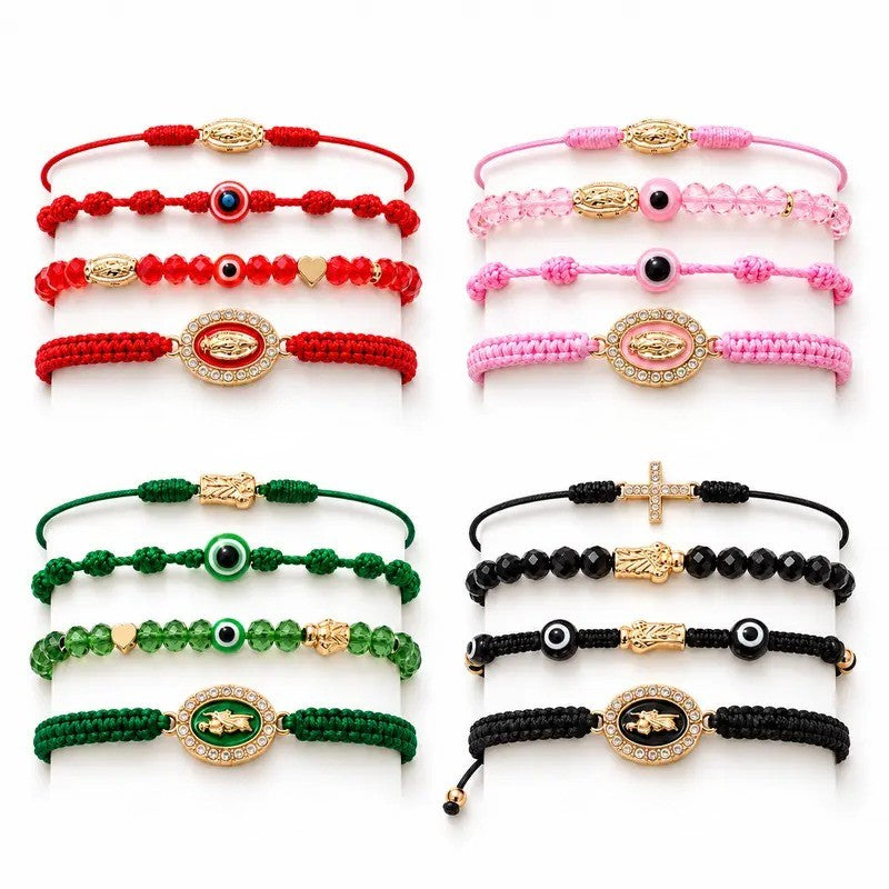 4pc Boho Braided Charm Bracelet Set