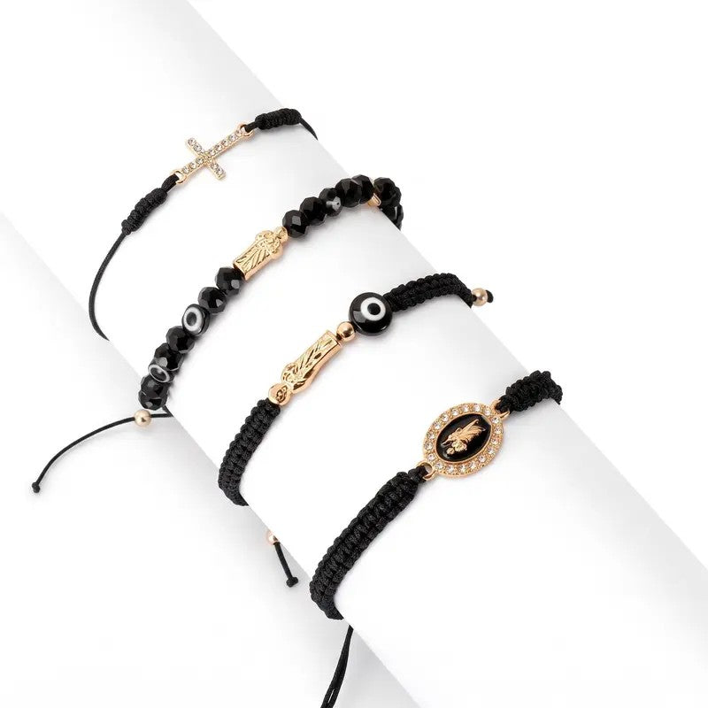 4pc Boho Braided Charm Bracelet Set