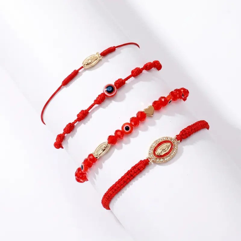 4pc Boho Braided Charm Bracelet Set