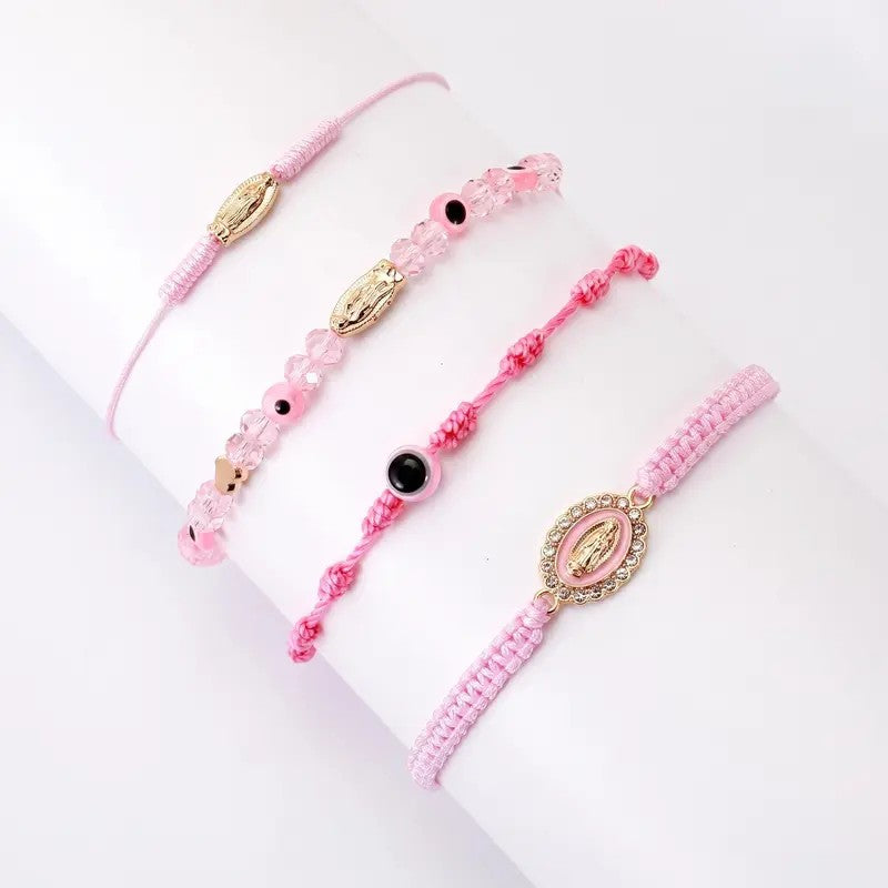 4pc Boho Braided Charm Bracelet Set