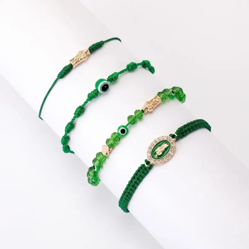 4pc Boho Braided Charm Bracelet Set