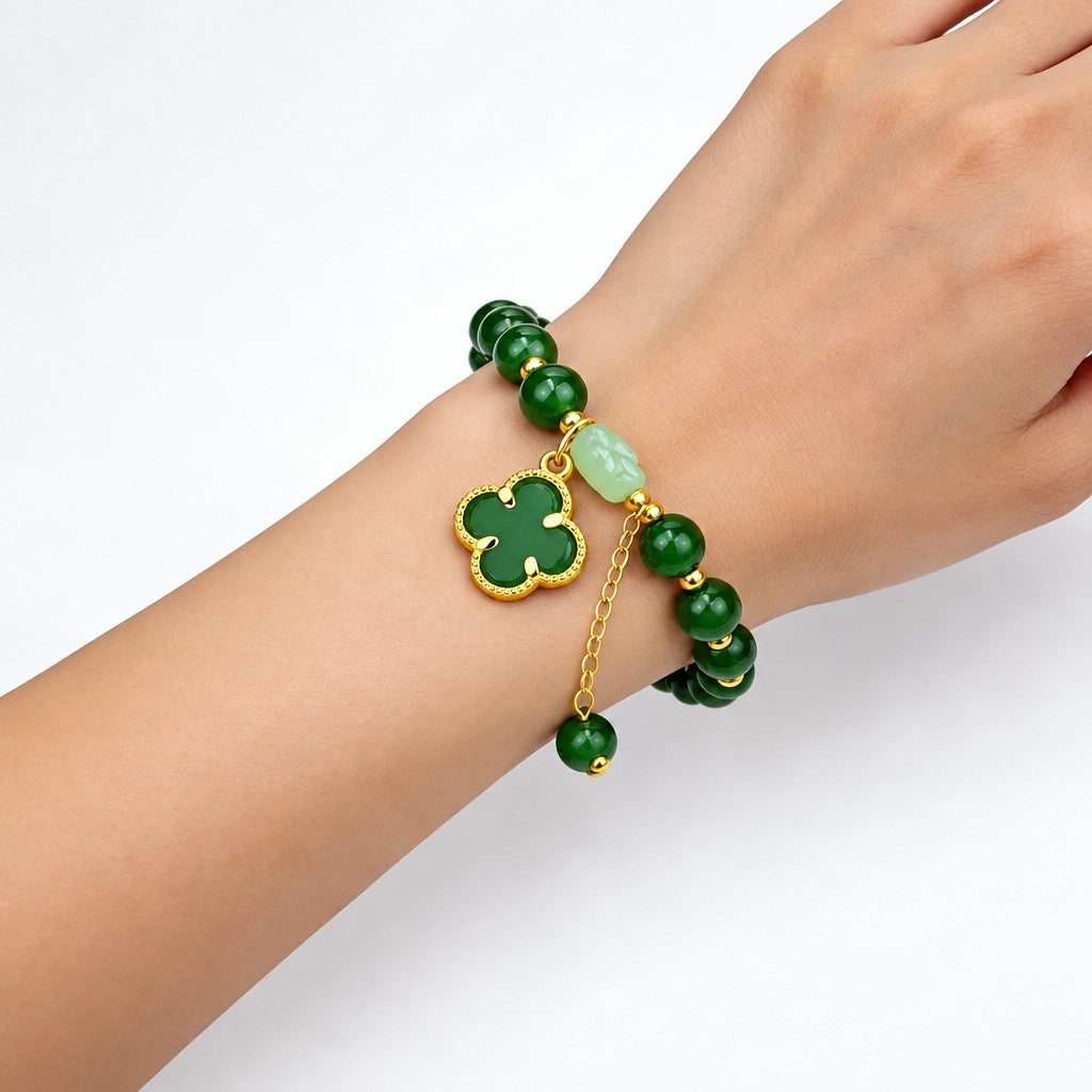 Elegant Green Clover Beaded Bracelet