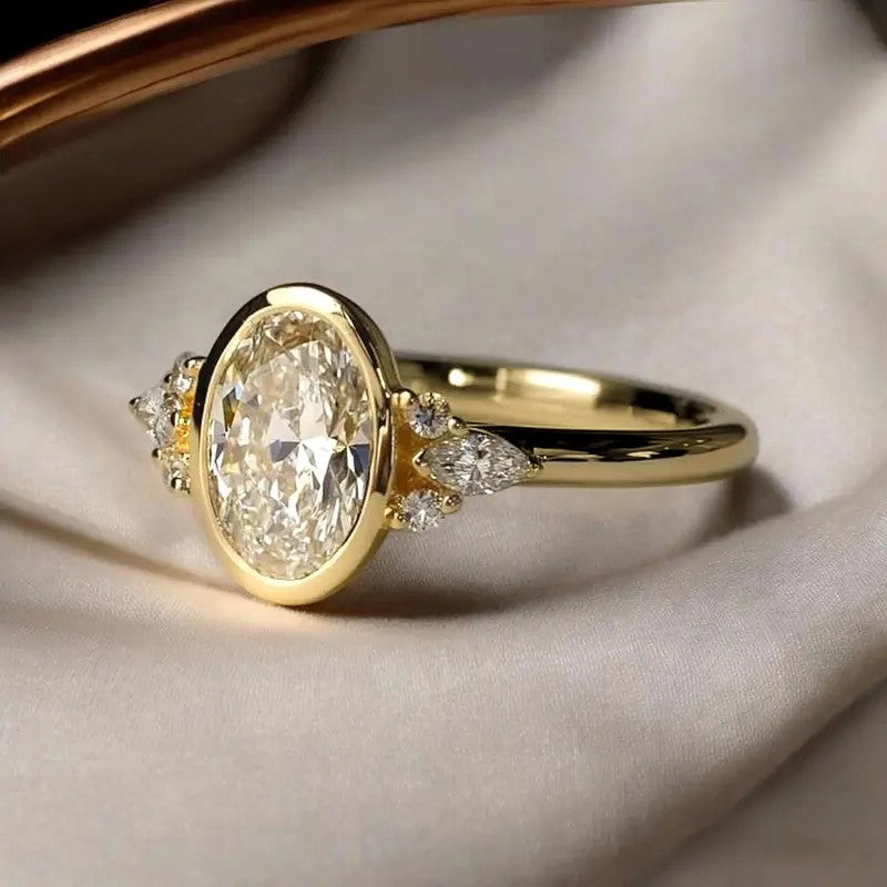 Elegant Oval Zircon Cluster Ring