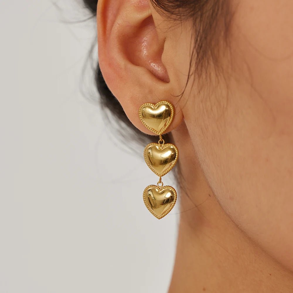 Triple Hearts Drop Earrings - Veinci