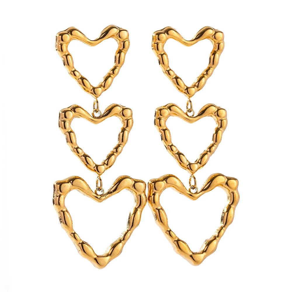 Triple Outlined Hearts Drop Earrings - Veinci