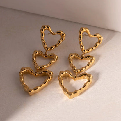 Triple Outlined Hearts Drop Earrings - Veinci