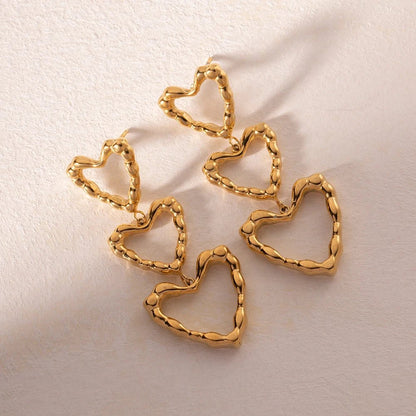 Triple Outlined Hearts Drop Earrings - Veinci