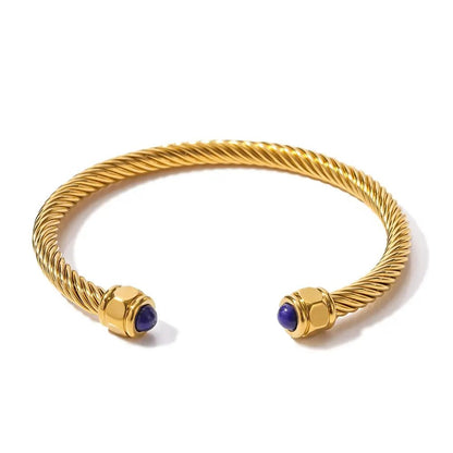 Twisted Gem Stone Ends Bangle Bracelet - Veinci