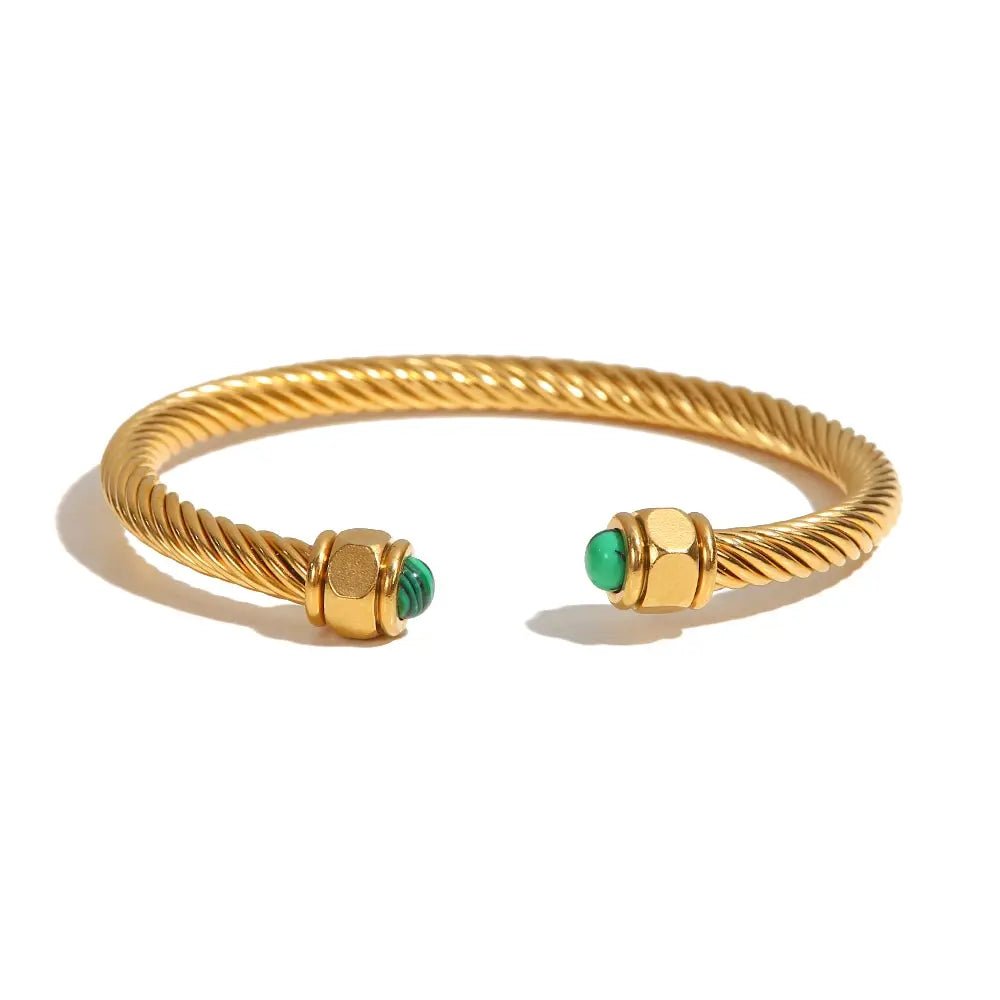 Twisted Gem Stone Ends Bangle Bracelet - Veinci