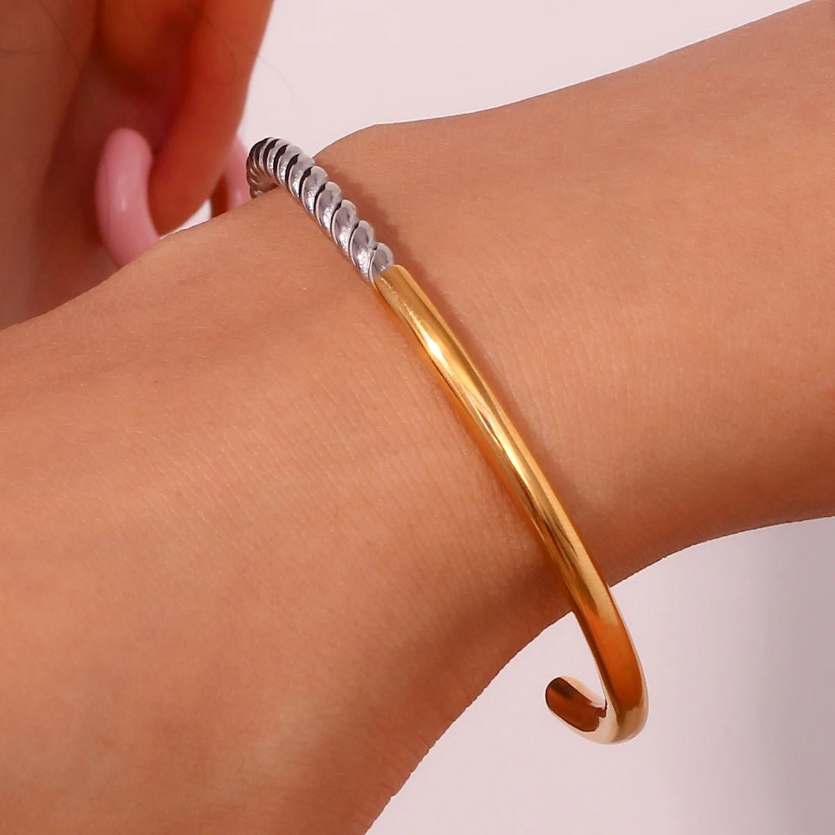 Twisted Half Two Tone Cuff Bracelet - Veinci