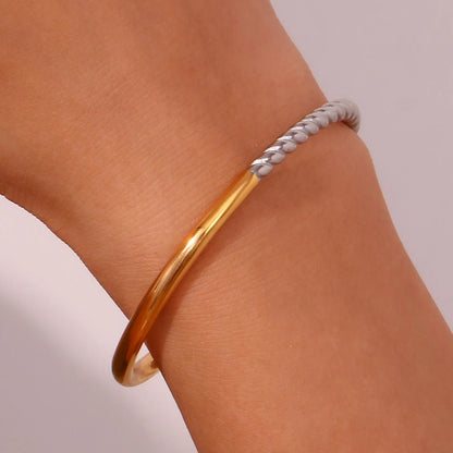 Twisted Half Two Tone Cuff Bracelet - Veinci