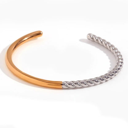 Twisted Half Two Tone Cuff Bracelet - Veinci