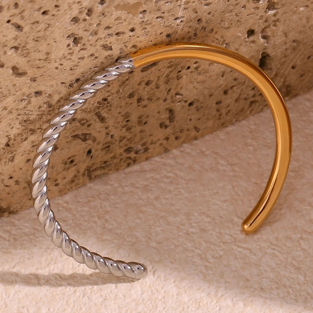 Twisted Half Two Tone Cuff Bracelet - Veinci