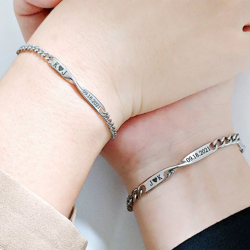 Twisted Name & Date Couples Bracelets - Veinci