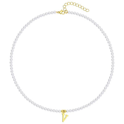 Elegant Gold Accented Pearl Letter Initial Necklace