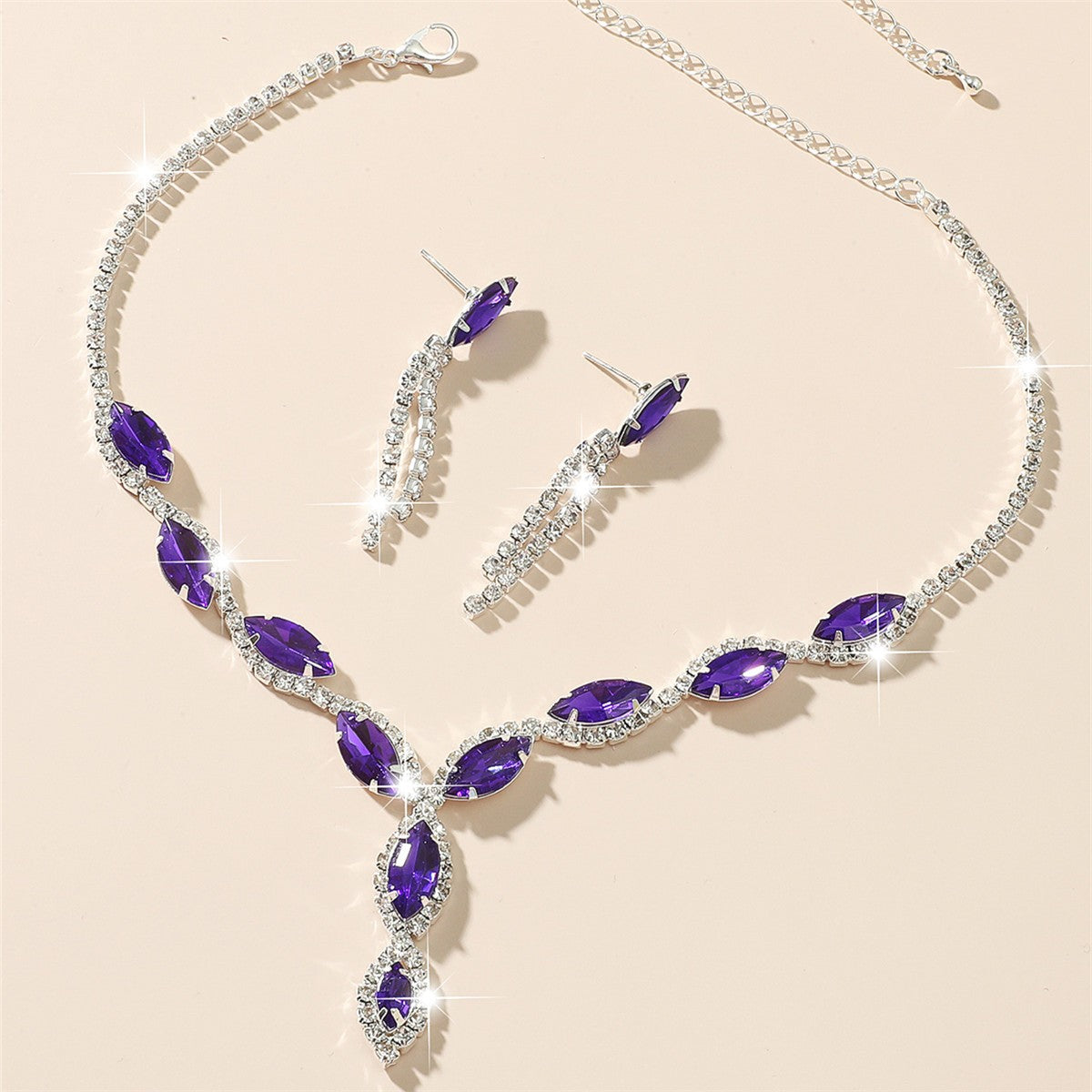 Classy Purple Marquise Necklace & Earring Set