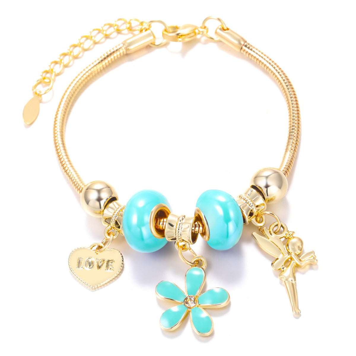 Dainty Fairy Flower Charm Snake Chain Bracelet