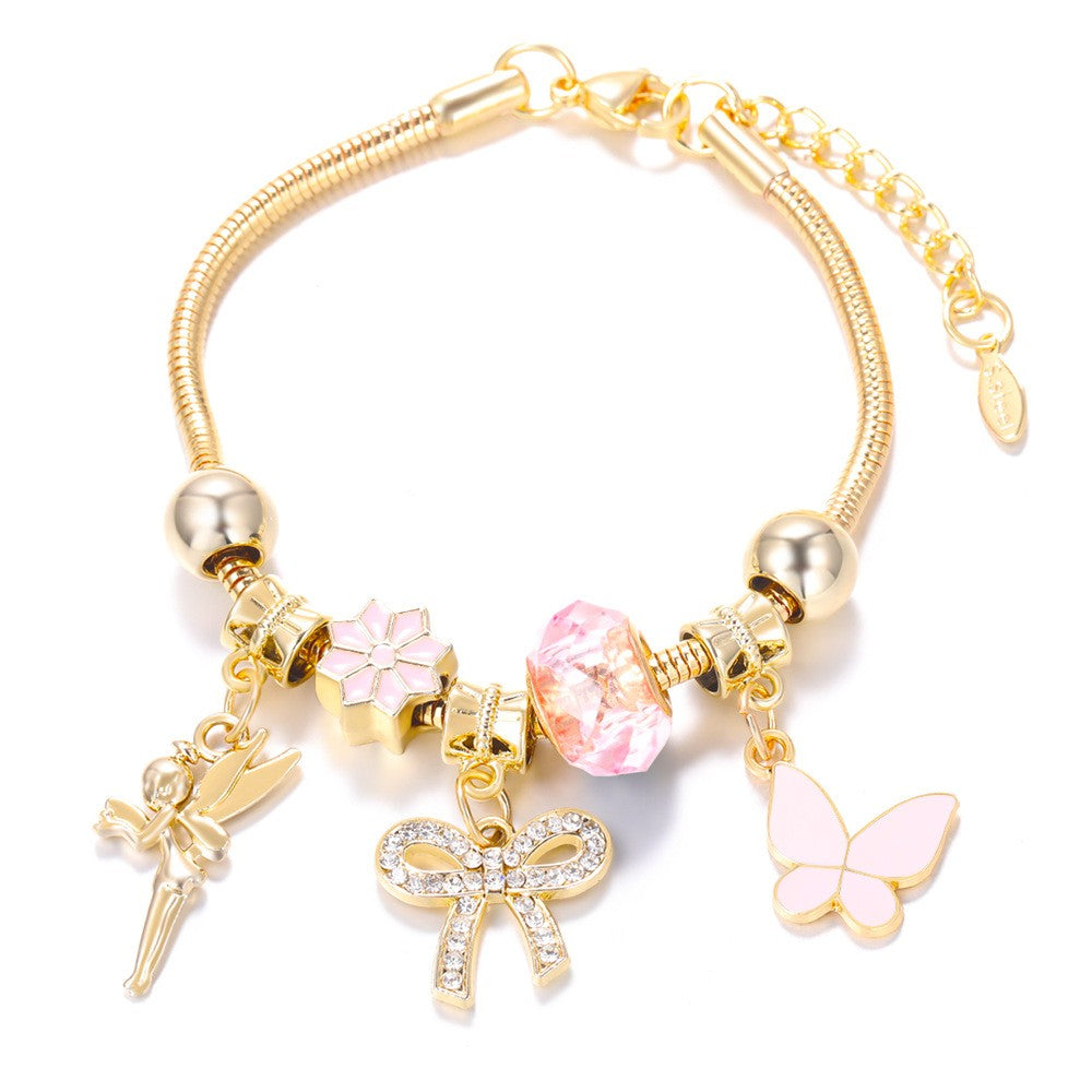 Dainty Fairy Flower Charm Snake Chain Bracelet