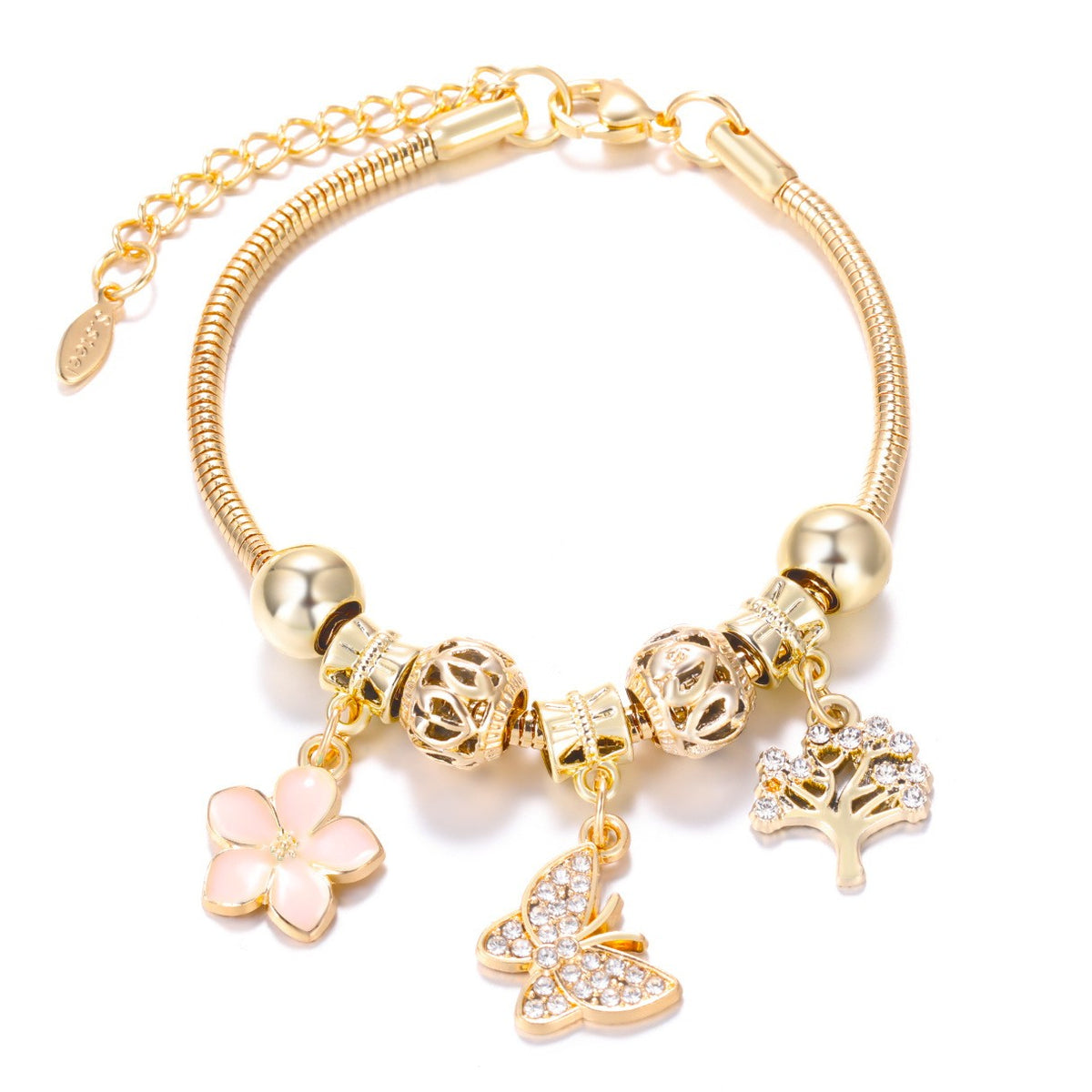 Dainty Fairy Flower Charm Snake Chain Bracelet