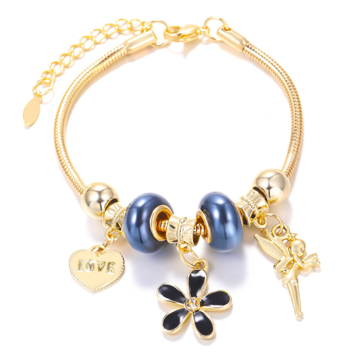 Dainty Fairy Flower Charm Snake Chain Bracelet