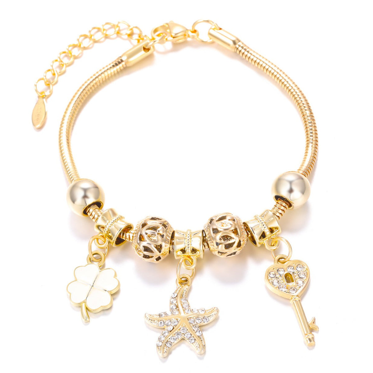 Dainty Fairy Flower Charm Snake Chain Bracelet